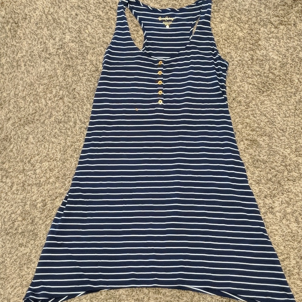 Navy and white striped dress